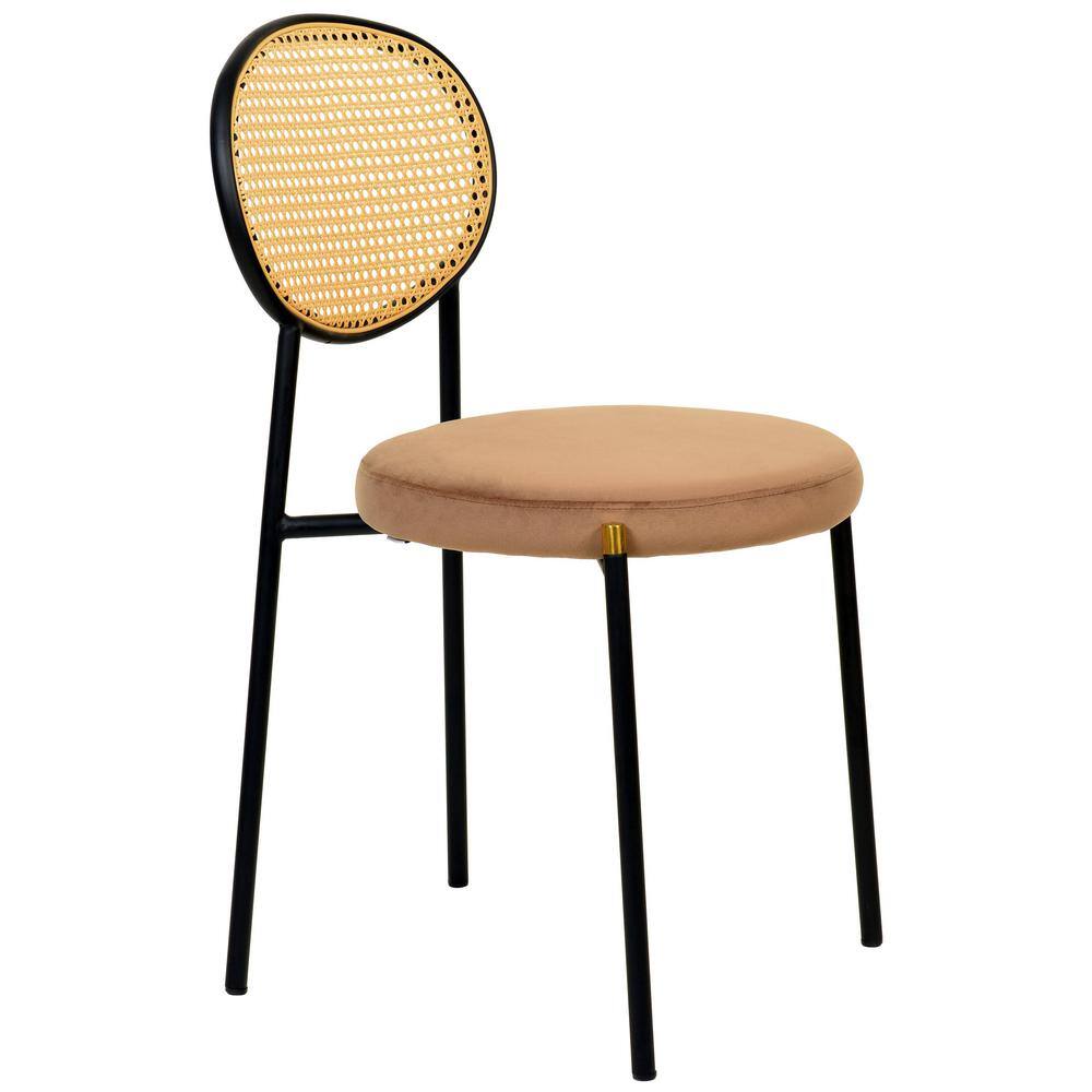 Black Velvet and Rattan High Back Side Chair Set