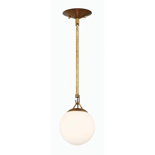 CRAFTMADE Orion 60-Watt 1-Light Patina Aged Brass Finish Dining/Kitchen Island Mini Pendant w/ Frost White Glass, No Bulb Included