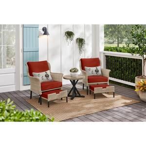 Devonwood Light Brown 5-Piece Steel Wicker Outdoor Small Chat Set with Sunbrella Henna Red Cushions