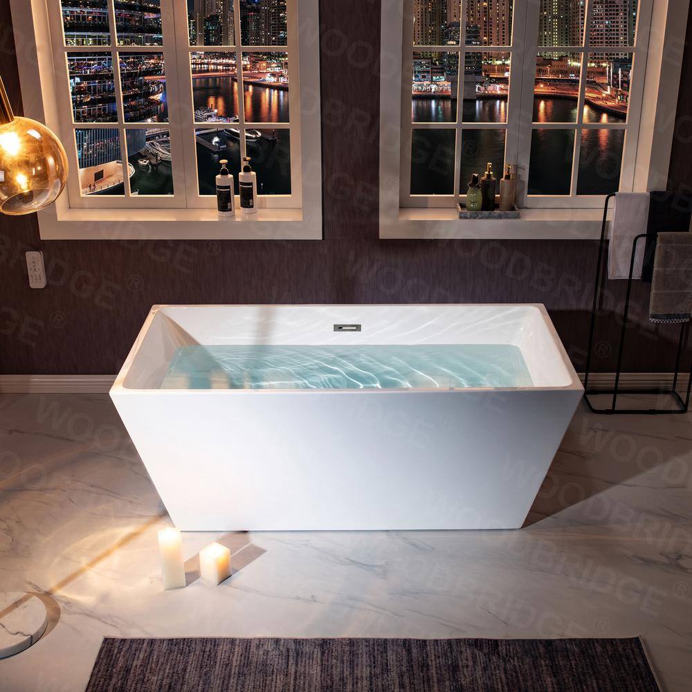 59'' White Acrylic Freestanding Rectangular Soaking Bathtub