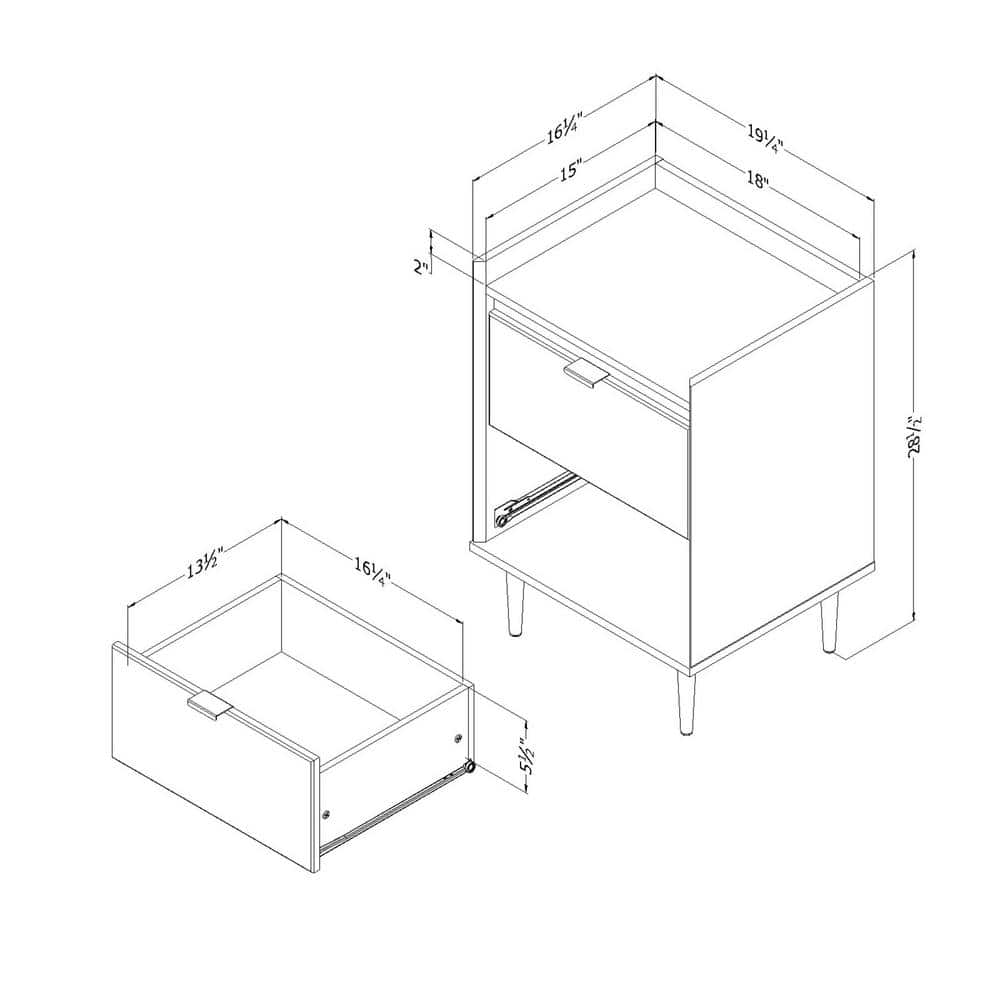 Natural Walnut and White Stone 2-Drawer End Table with Brass Legs