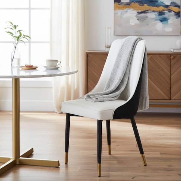 Leisuremod Allure White Black Modern Dining Chairs Fabric Seat and Back Solid Wood Legs Contemporary Side Chairs