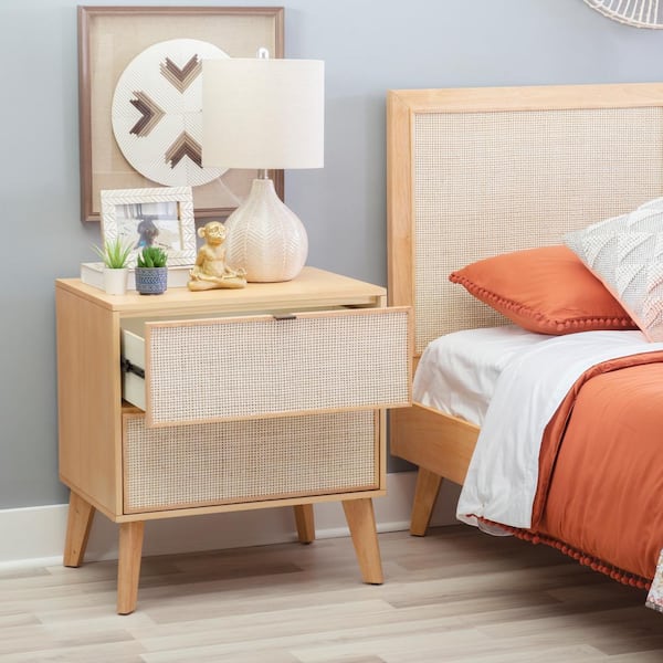 Linon Home Decor Bethea Cane Natural 2 Drawer 25.25 in. W Nightstand HD221978