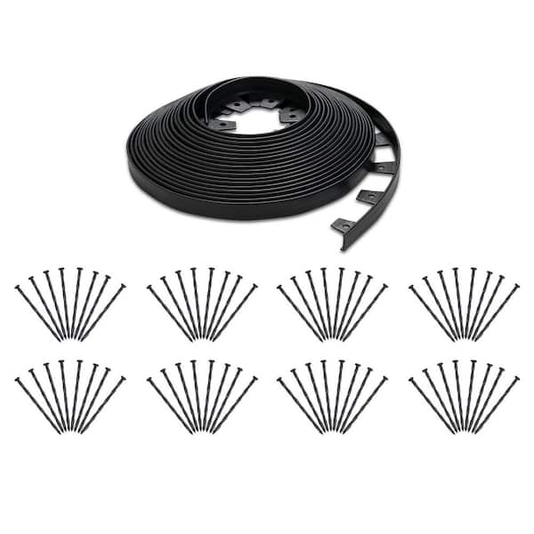100 ft. x 1.5 in. No-Dig Black Plastic Landscape Edging Kit with Bonus 2X Spikes