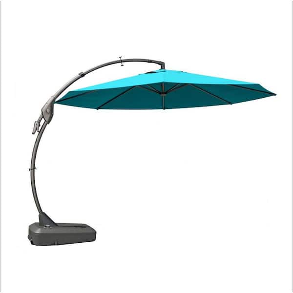 Hooure 12 ft. Aluminum Sunbrella Cantilever Patio Umbrella with Tilt Adjustment and Base in Sky Blue