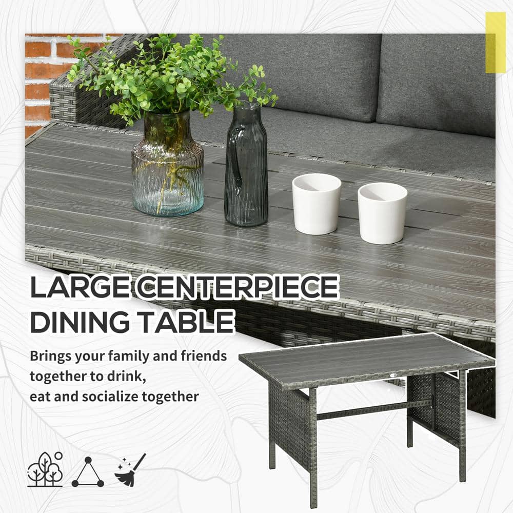 Mixed Gray PE Rattan 6-Piece Outdoor Dining Set with Cushions