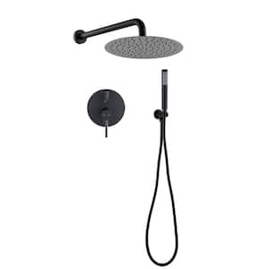 Complete Shower System 1-Spray Patterns with 2 GPM 10 in. Wall Mount Dual Shower Heads in Matte Black