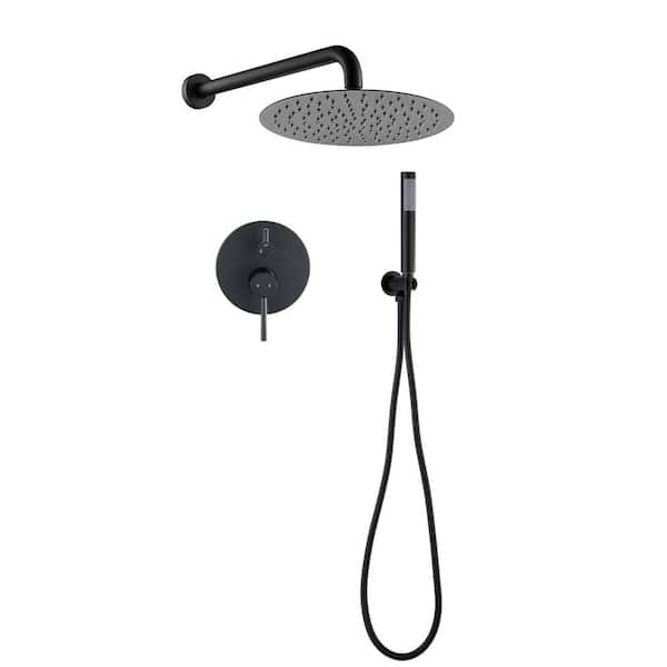 cadeninc Complete Shower System 1-Spray Patterns with 2 GPM 10 in. Wall Mount Dual Shower Heads in Matte Black