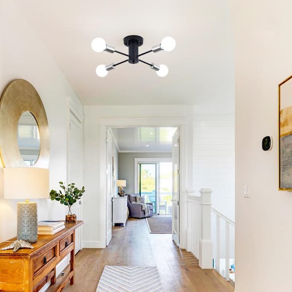 17.5 in. 4-Light Black/Nickel Sputnik Semi- Flush Mount For Foyer Bedroom with No Bulbs Included