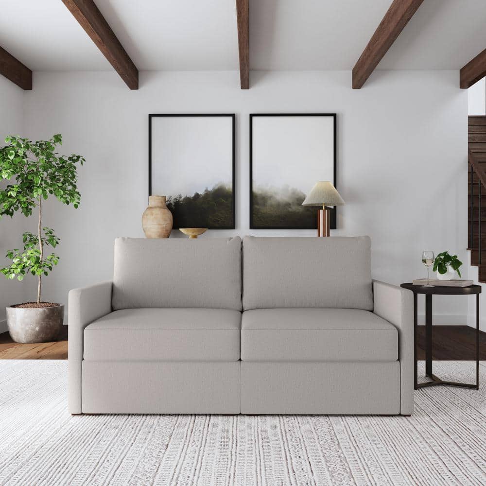 Frost Light Gray Modular Fabric Loveseat with Square Arms