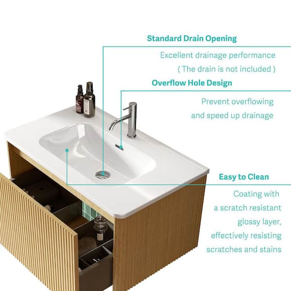 30 in. Drop-In Rectangular Bathroom Sink in Gloss White Ceramic Vanity Top