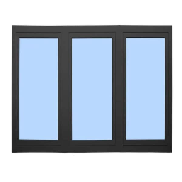 108 in. x 72 in. Elite Euro Black Exterior/White Interior Vinyl Triple Sash Tilt/Turn Window with Middle RH Inward Swing