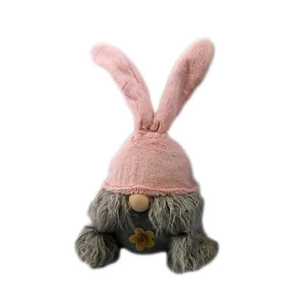 HomeRoots Jute Gray and Pink Fabric Bunny Ears Standing Gnome