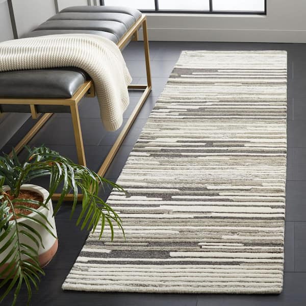 Fifth Avenue 2 ft. x 8 ft. Natural/Gray Striped High-Low Runner Rug