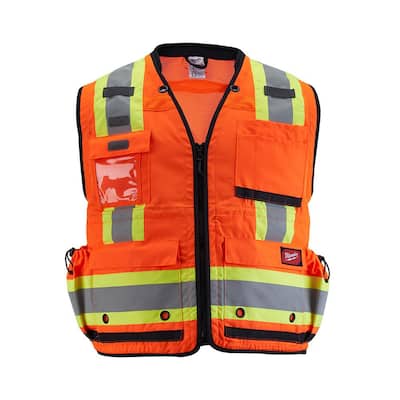 2X-Large/3X-Large Orange Class 2 Surveyor's High Visibility Safety Vest with 27-Pockets