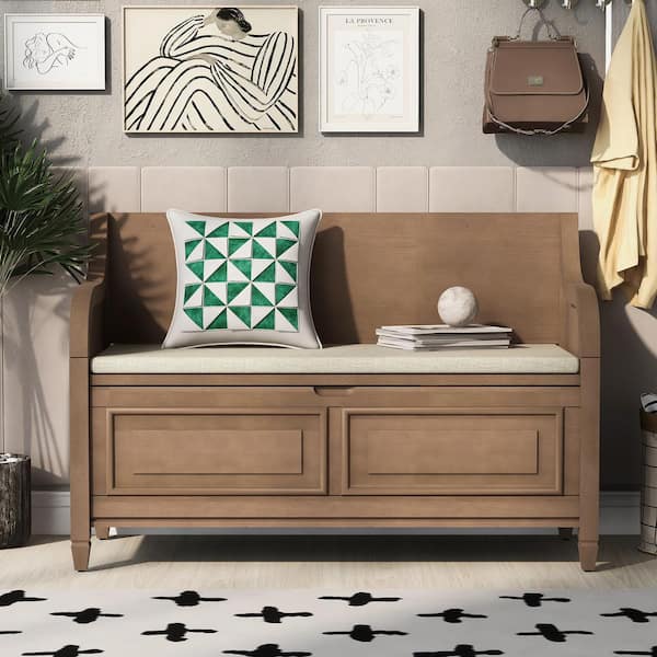 Rustic Style Wood Entryway Storage Bench Ottoman Espresso Dining Bench with  Beige Cushion 42 in. FY-WF299118AAL - The Home Depot