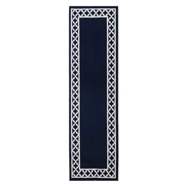 Nautica Tufted Navy and White 2 ft. 2 in. x 8 ft. Collin Trellis Border ...