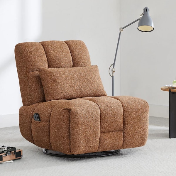 SPRUCE & SPRING Ignatius Brown Fabric Swivel Rocker Power Recliner Chair with Metal Frame and Storage Pocket for Living Room, Bedroom