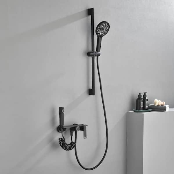 Single Handle 2-Spray Wall Mounted Bathtub Faucets Tub and Shower Faucet Filler with Diverter 2.4 GPM in Black