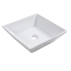 16 in. x 16 in. Porcelain Square Bathroom Vessel Vanity Modern Ceramic Sink in White