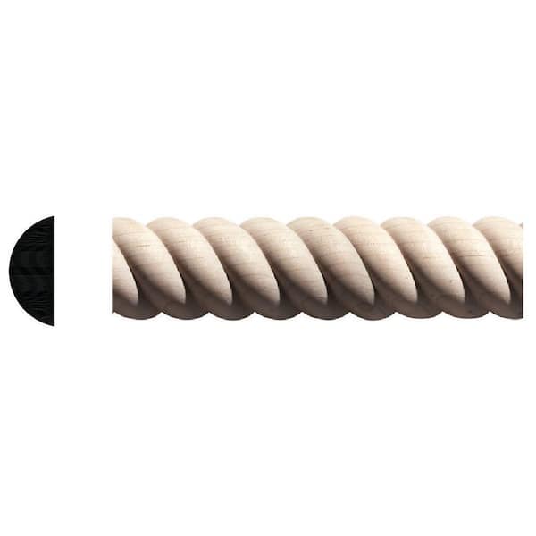 7/16 in. D X 1-1/16in. W. X 95in. L Unfinished White Hardwood Rope Chair Rail Moulding (1-Pack)