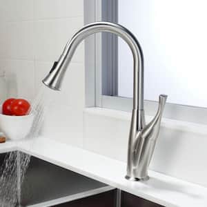 Single-Handle Pull-Down Sprayer Kitchen Faucet with Deck Mounted in Brushed Nickel