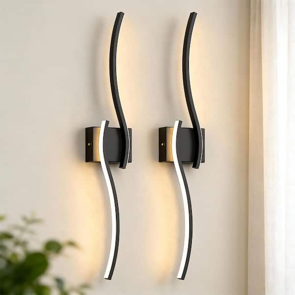 28 in. 2-Light Black Wireless Dimmable Wall Sconces, Wall Light for Cozy Bedroom Living Room, Set of 2