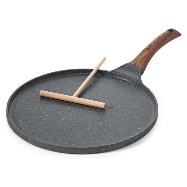 10 in. Gray Nonstick Crepe Pan, Granite Coating Dosa Pan Pancake Flat Skillet Tawa Griddle, with Stay-Cool Handle