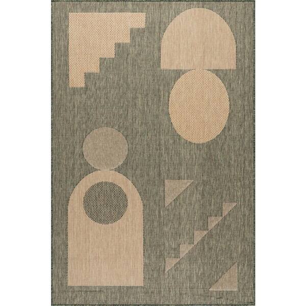 Anslie Geometric Green 5 ft. x 8 ft. Outdoor Area Rug