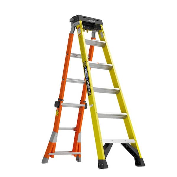 WERNER LEANSAFE X5 14 ft. Reach Height Fiberglass Multi-Position Ladder, 375 lbs. Load Capacity Type IAA