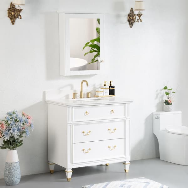 ANGELES HOME 36 in. W x 22 in. D Solid Wood Single Sink Bath Vanity in White  with Carrara White Quartz Top, Soft-Close Drawers MALLEN36QZ-WT - The Home  Depot