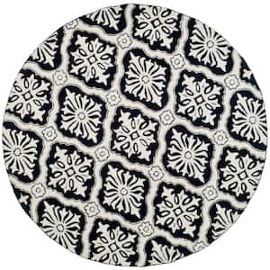 Easy Care Black 8 ft. x 8 ft. Round Floral Area Rug