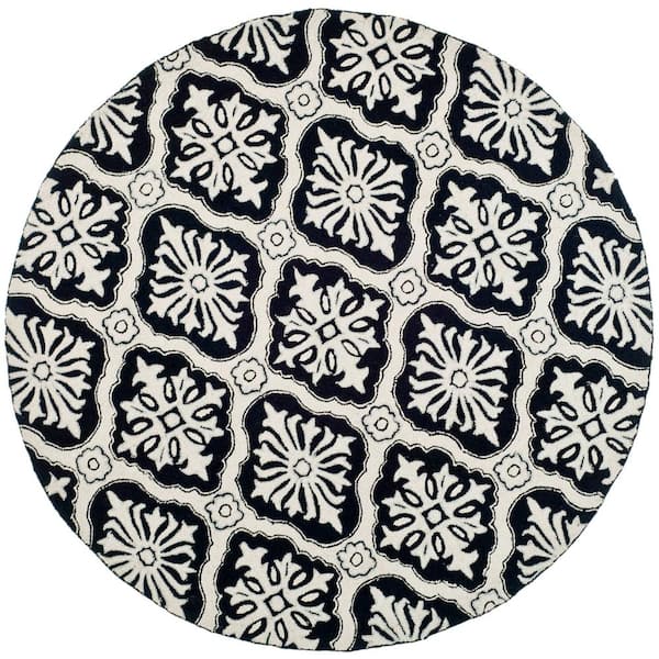 SAFAVIEH Easy Care Black 8 ft. x 8 ft. Round Floral Area Rug
