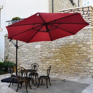 12 ft. Steel Cantilever Offset Patio Umbrella in Red with Crank Lift and Base
