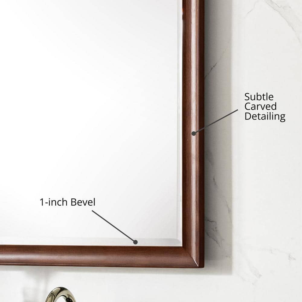 Mid-Century Walnut 40" x 30" Rectangular Wood Bathroom Mirror