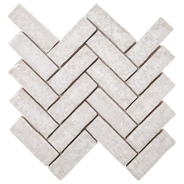 Creston Chalk White 4 in. x 0.39 in. Herringbone Matte Porcelain Mosaic Floor and Wall Tile Sample