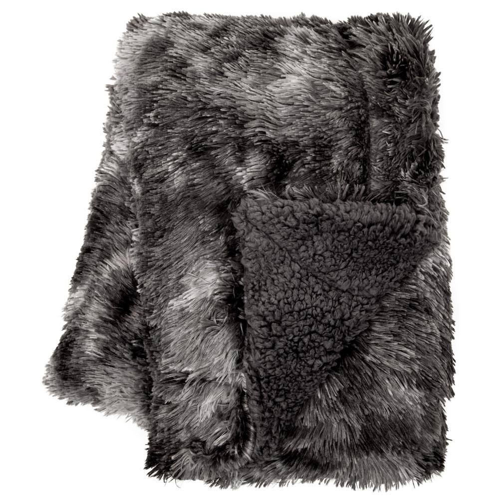 Gray Faux Fur and Sherpa Reversible Throw Blanket 50" x 65"