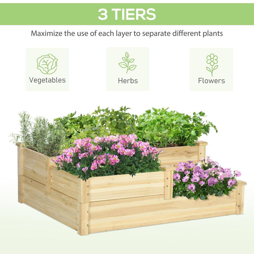 Natural Fir Wood 3-Tier Raised Garden Bed Planter Box