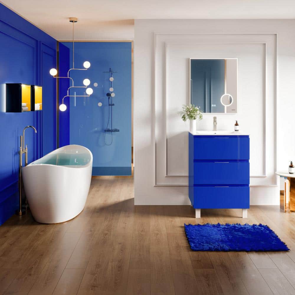 Malmo 24 in. Single Sink Blue Bath Vanity with White Porcelain Top (Assembled) price history on PriceWatchPro