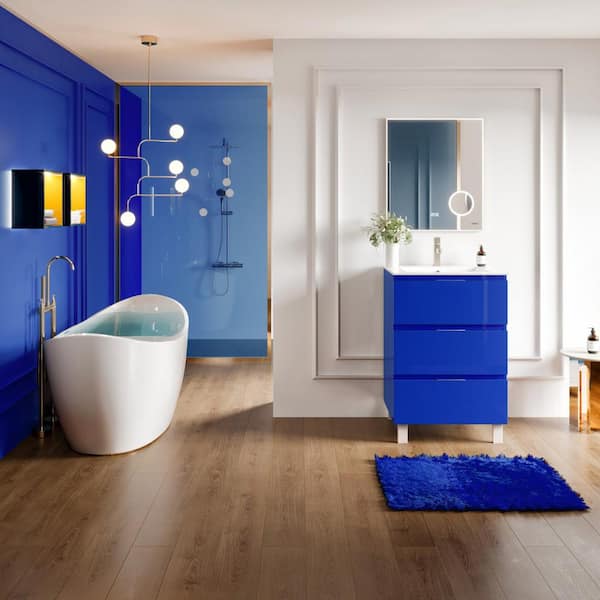 Malmo 24 in. Single Sink Blue Bath Vanity with White Porcelain Top (Assembled)