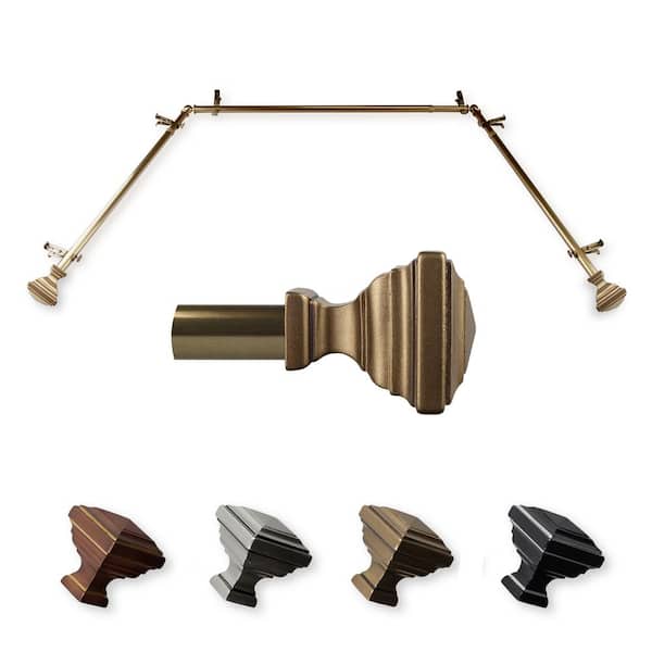 EMOH Saymna 20-36 in. sides, 38-72 in. center Adjustable Bay Window Curtain Rod 13/16 in. in Antique Brass with Finial