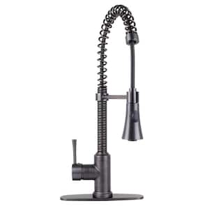 Residential Spring Kitchen Faucet with Cone Spray Head and Deck Plate in Oil Rubbed Bronze