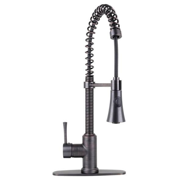 Fontaine by Italia Residential Spring Kitchen Faucet with Cone Spray Head and Deck Plate in Oil Rubbed Bronze