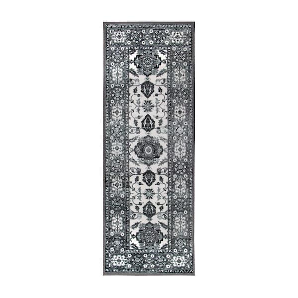 Ramage Grey Medallion 2.5 ft. x 7 ft. Washable Runner Rug