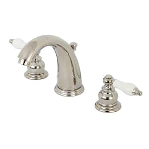 Victorian 2-Handle 8 in. Widespread Bathroom Faucets with Plastic Pop-Up in Polished Nickel