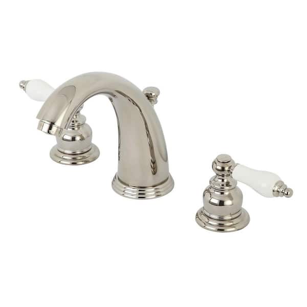 Kingston Brass Victorian 2-Handle 8 in. Widespread Bathroom Faucets with Plastic Pop-Up in Polished Nickel