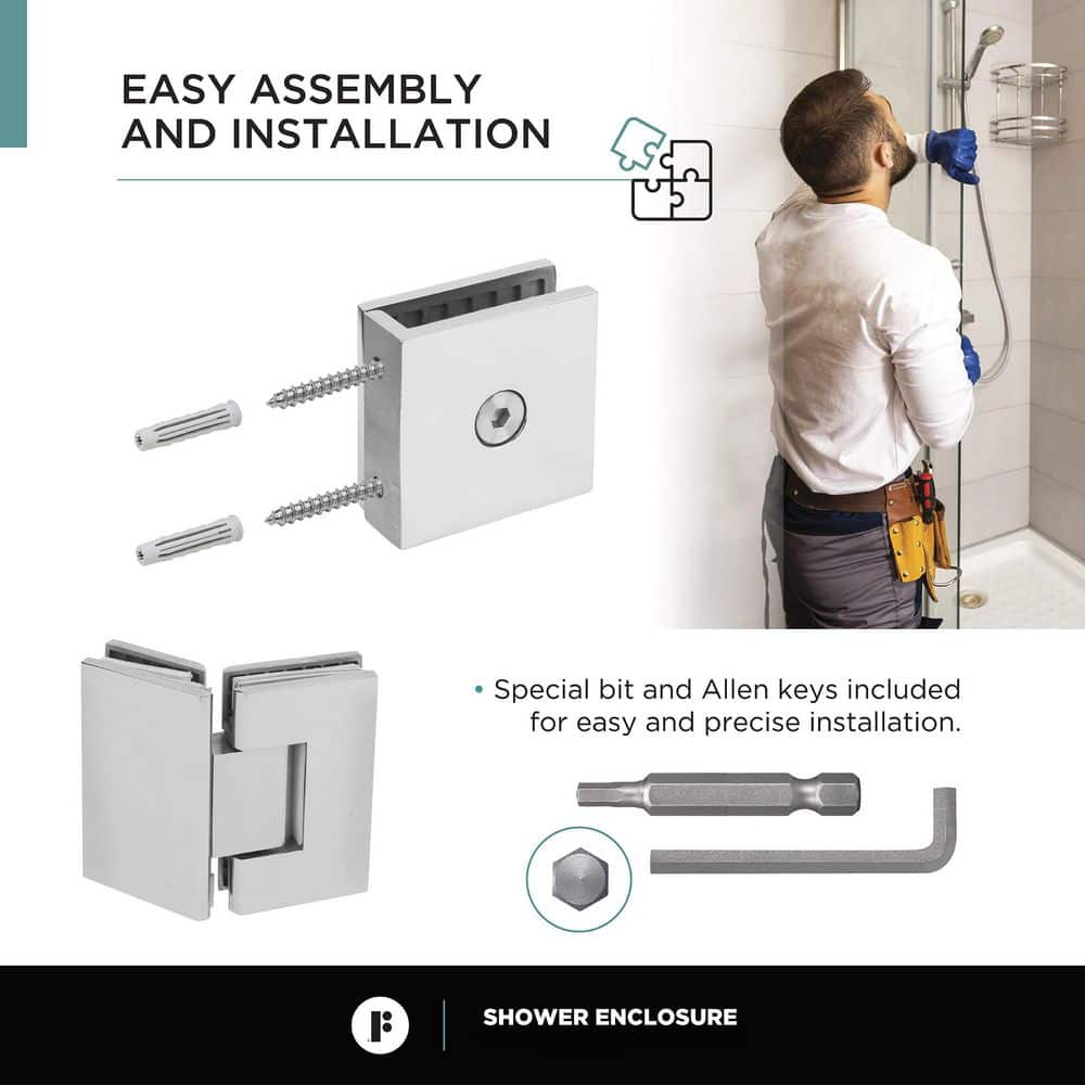 Polished Chrome Frameless Tempered Glass Corner Shower Enclosure - 40" x 40" x 74"