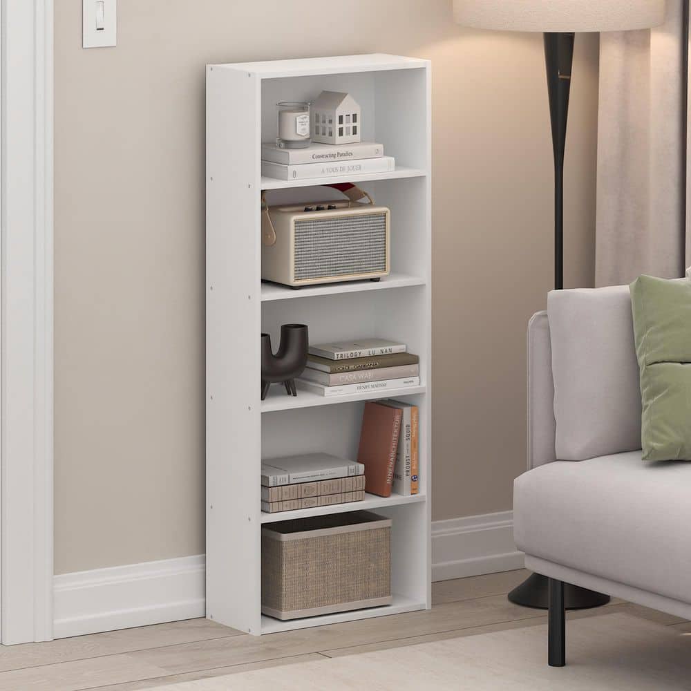 Furinno Basic 43.66 in. Tall White Wood 5-Shelf Bookcase 25075WH