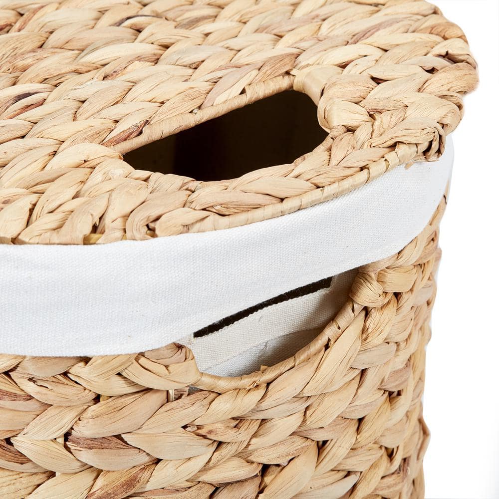 Beige Rectangular Wicker Laundry Hamper with Lid
