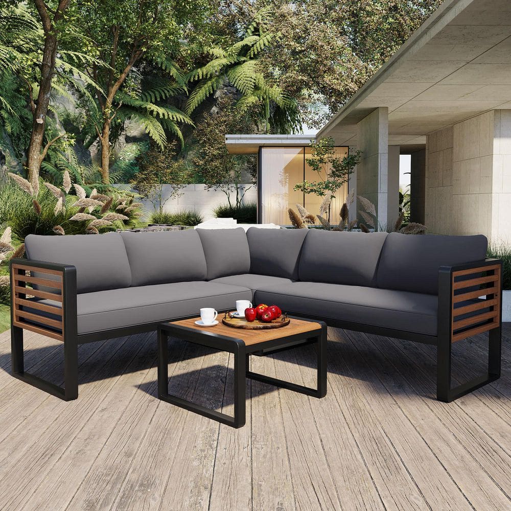 Daheat 4-Piece Wood Outdoor Sectional